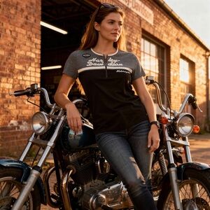 Harley-Davidson Women’s Plus 1X Two-Tone Gray and Black T-Shirt Short Sleeve